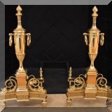 DF02. Antique brass urn top andirons. 